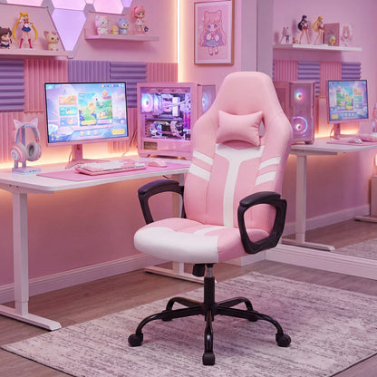 Faux Leather Office Chair With Head Pillow & Rocking, Pink Gaming Chairs at Gallery Canada