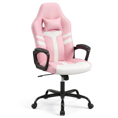 Faux Leather Office Chair With Head Pillow & Rocking, Pink Gaming Chairs Pink at Gallery Canada