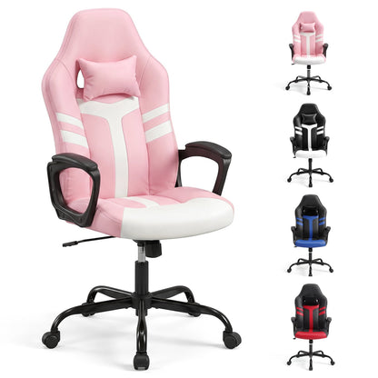 Faux Leather Office Chair With Head Pillow & Rocking, Pink Gaming Chairs at Gallery Canada