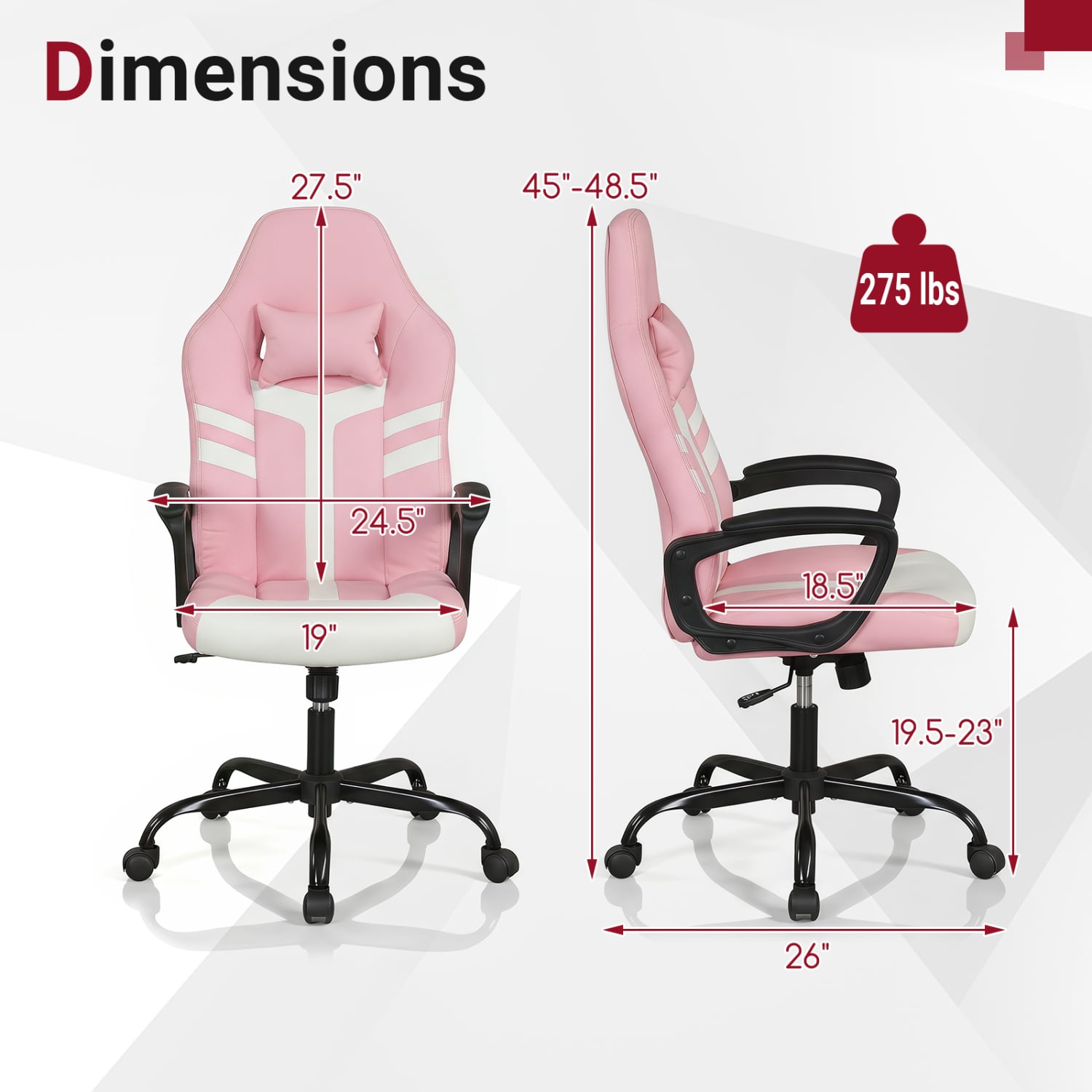 Faux Leather Office Chair With Head Pillow & Rocking, Pink Gaming Chairs at Gallery Canada