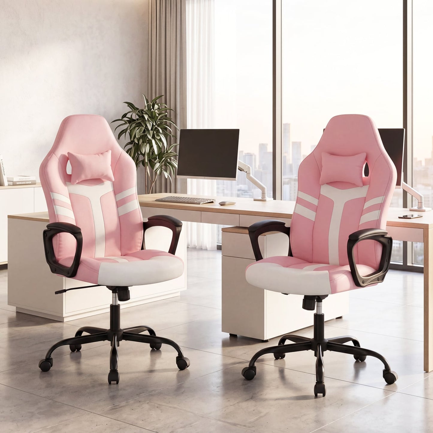 Faux Leather Office Chair With Head Pillow & Rocking, Pink Gaming Chairs at Gallery Canada