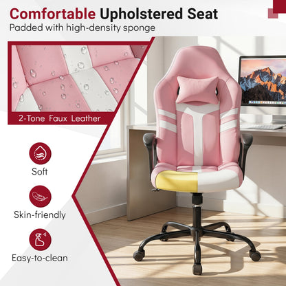 Faux Leather Office Chair With Head Pillow & Rocking, Pink Gaming Chairs at Gallery Canada