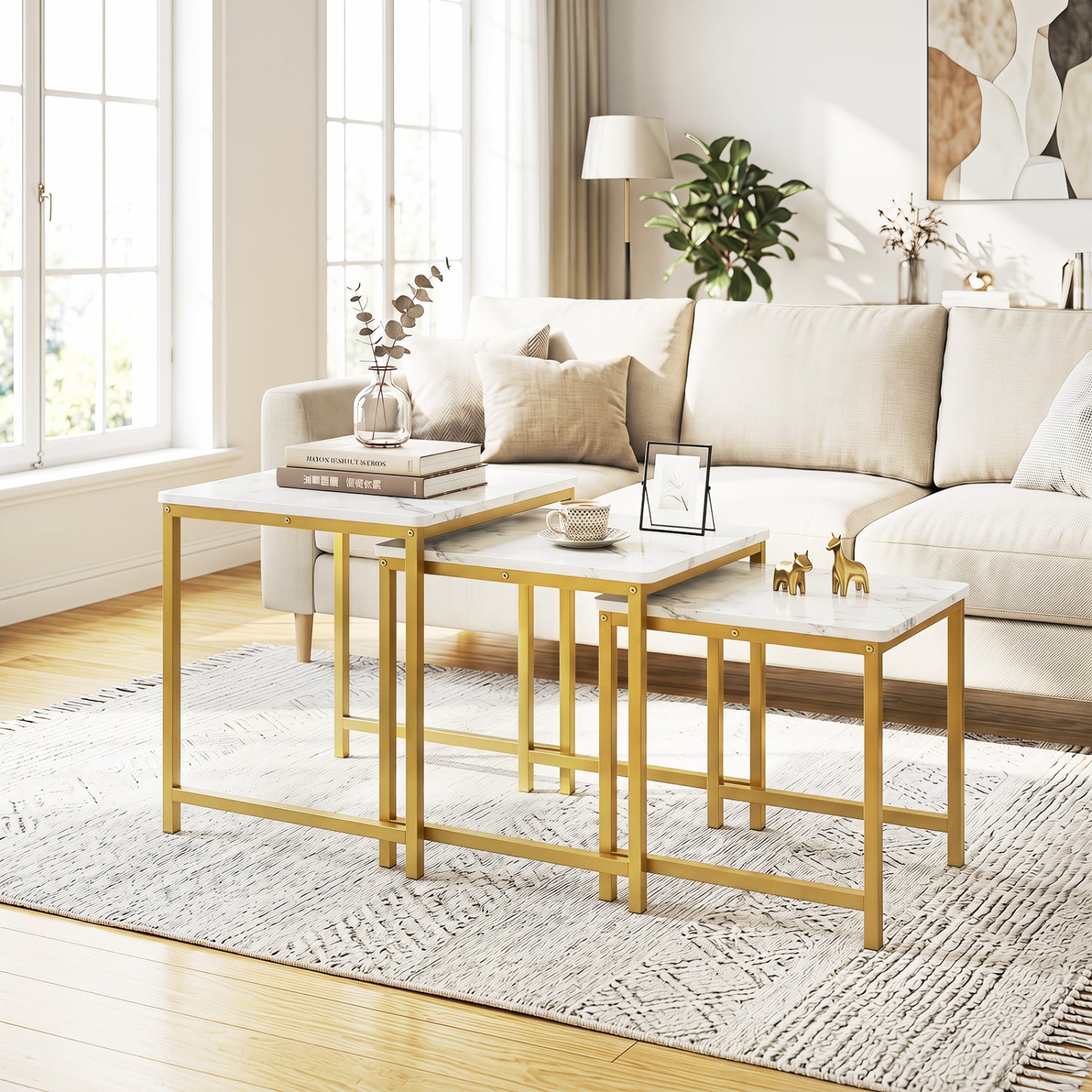 Faux Marble Nesting Table Set of 3, White End & Side Tables at Gallery Canada