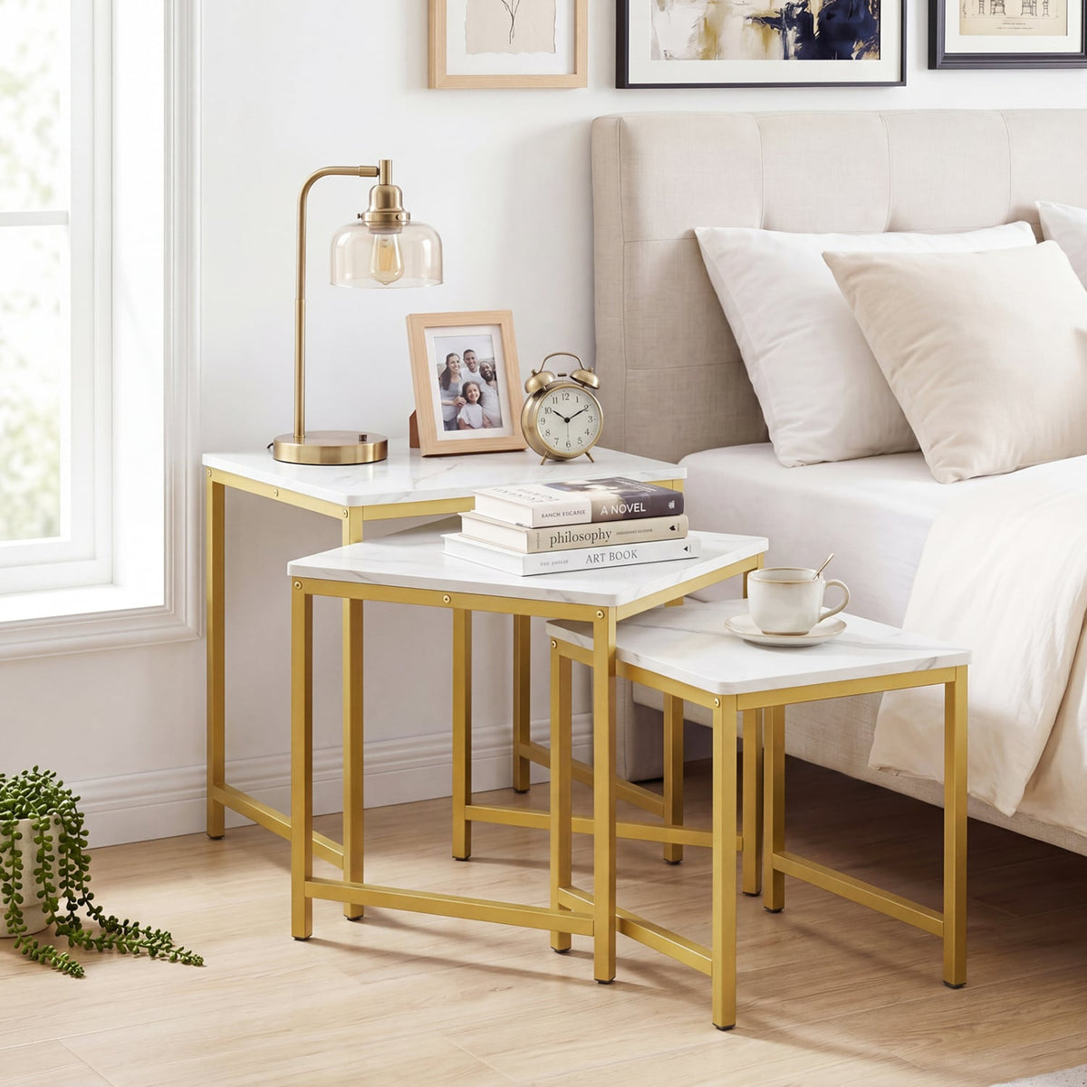Faux Marble Nesting Table Set of 3, White End & Side Tables at Gallery Canada