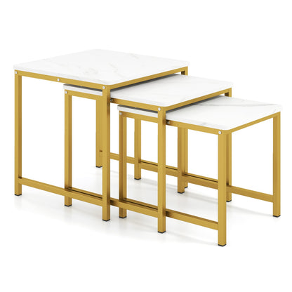 Faux Marble Nesting Table Set of 3, White End & Side Tables White at Gallery Canada