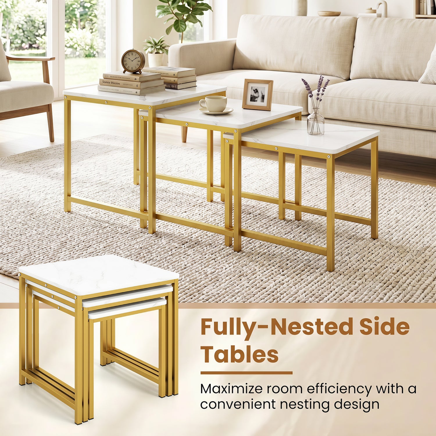Faux Marble Nesting Table Set of 3, White End & Side Tables at Gallery Canada
