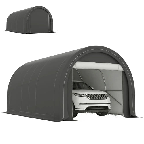 10' x 16' Heavy Duty Carport Tent, Zippered Door, PE Cover, Grey