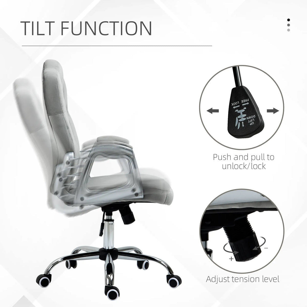 Velvet Office Chair, Button Tufted Desk Chair, Adjustable Height, Grey Executive & Manager Chairs at Gallery Canada