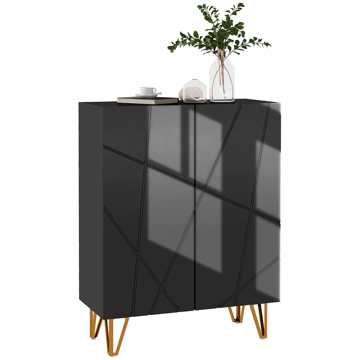 Narrow Shoe Storage Cabinet, Adjustable Shelves, High Gloss, Black Shoe Storage Cabinets & Racks at Gallery Canada