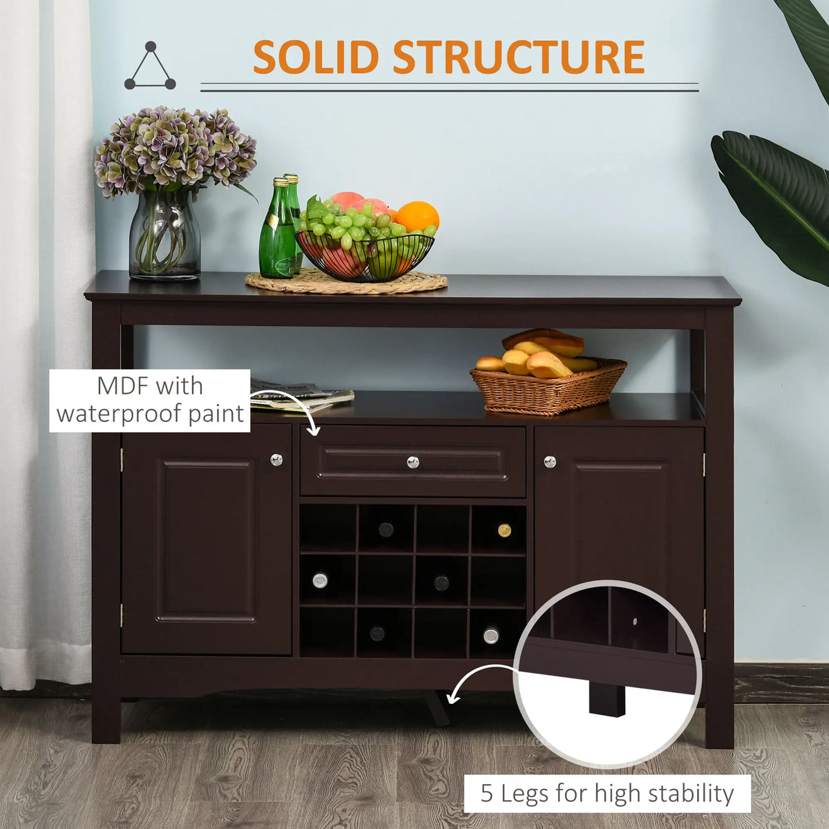 Modern Kitchen Buffet Cabinet, Drawer, 12-Bottle Wine Rack, Espresso Bar Cabinets at Gallery Canada