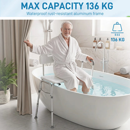 Banc de transfert pour baignoire avec accoudoir, dossier, chaise de douche, blanc
