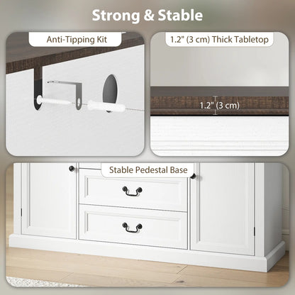 Farmhouse Sideboard with Charging Station, 58" Buffet Cabinet, Black Storage Cabinets at Gallery Canada