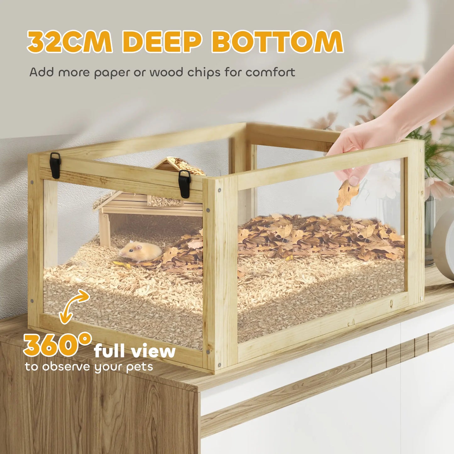 Wooden Hamster Cage, 3 Tier Gerbil Cage, 24" x 16" x 29.5", Hut, Seesaw, Wheel Hamster Cages at Gallery Canada
