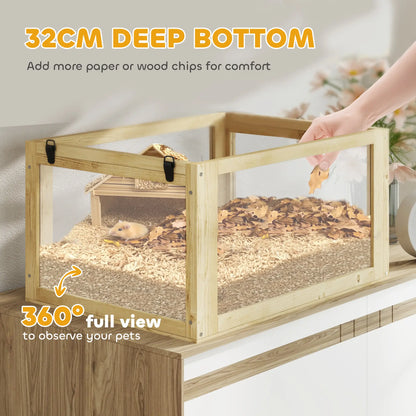 Wooden Hamster Cage, 3 Tier Gerbil Cage, 24" x 16" x 29.5", Hut, Seesaw, Wheel Hamster Cages at Gallery Canada