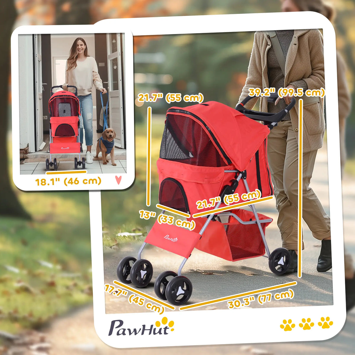 Foldable Pet Stroller, 4 Wheels, Cup Holder, Storage Basket, Red Dog Bike Trailers & Strollers at Gallery Canada