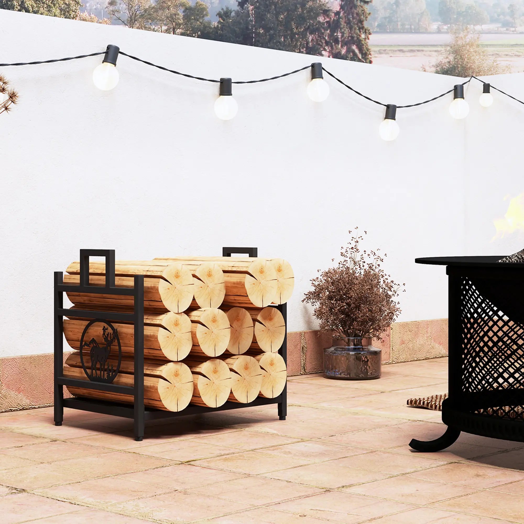 Decorative Firewood Rack, Steel Log Holder, 19.7