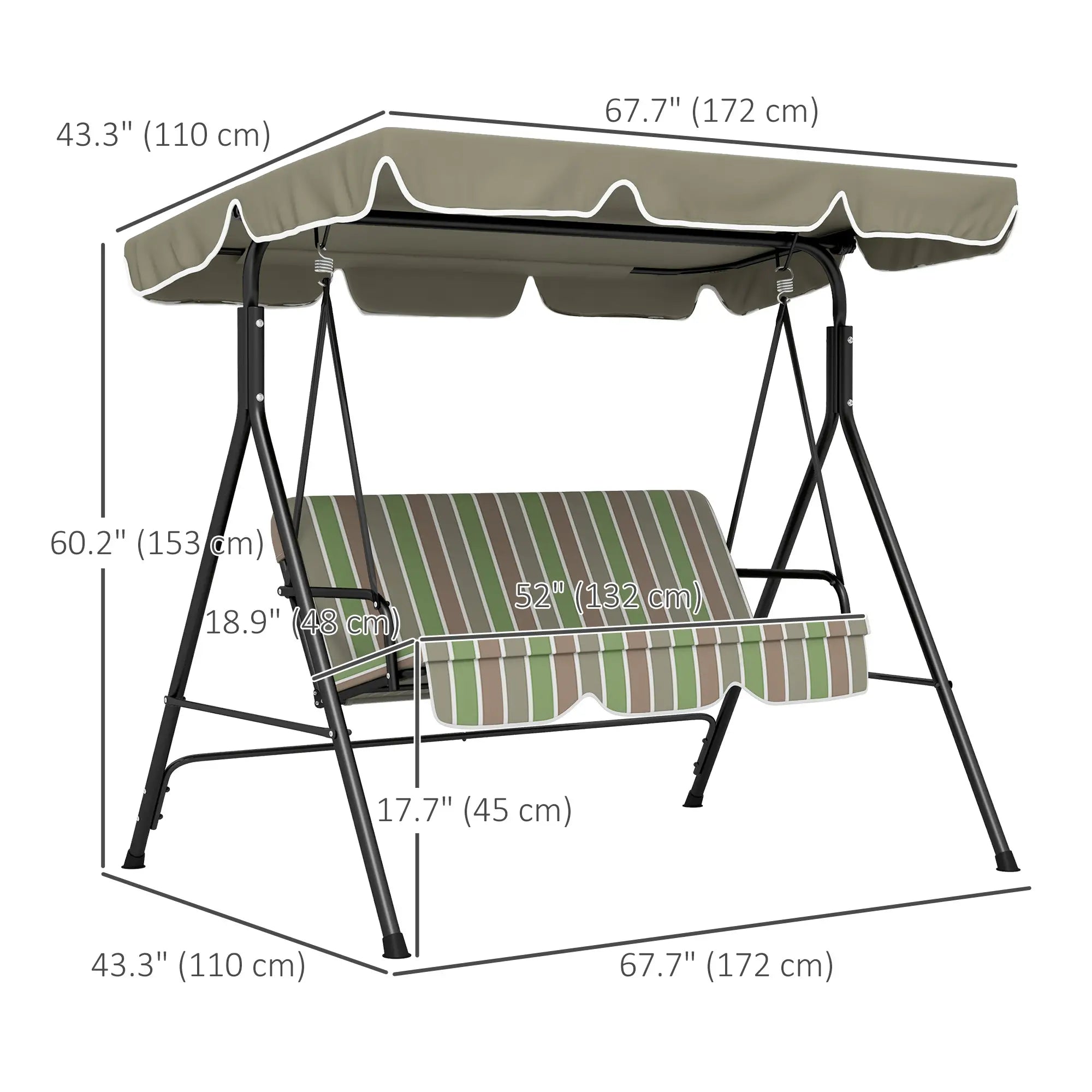 3-Seater Patio Swing With Adjustable Canopy, Green, Brown Patio Swings with Stand at Gallery Canada