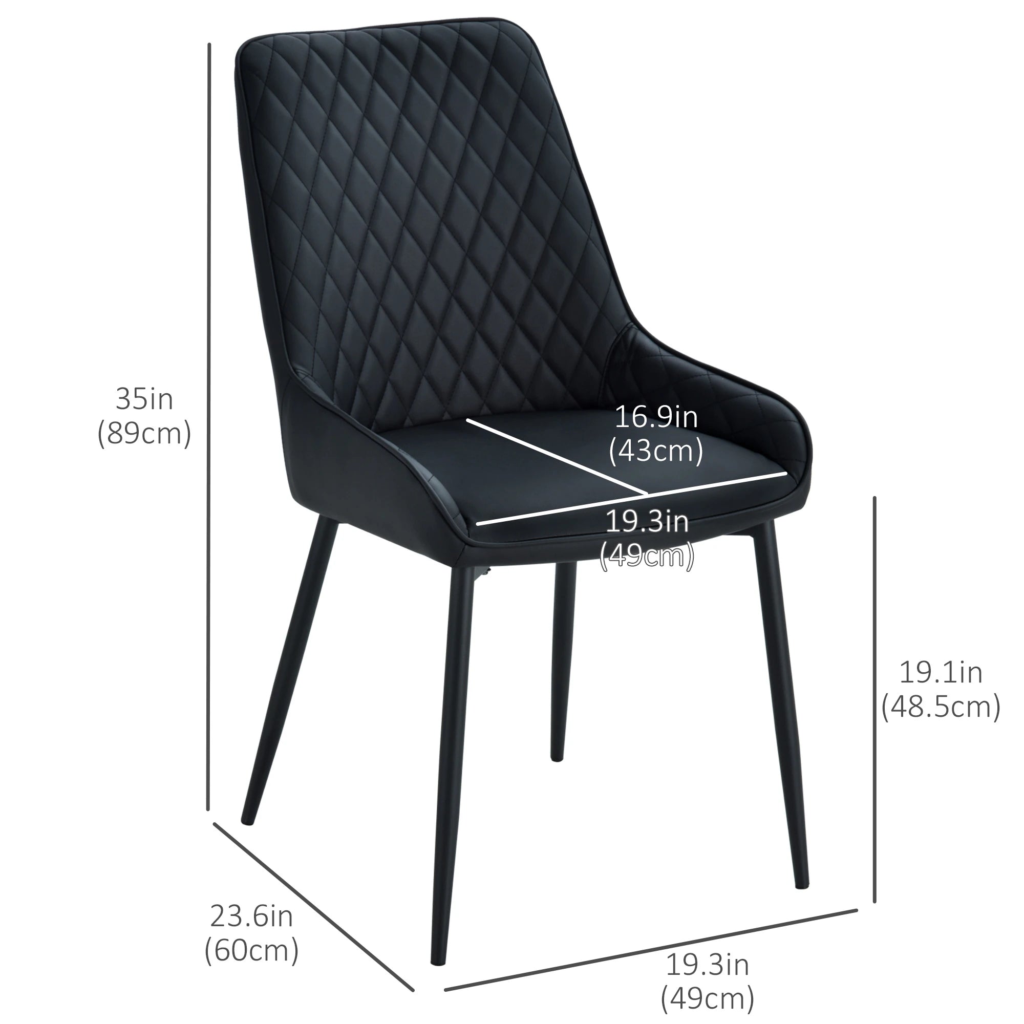 Modern Dining Chairs Set of 2, PU Leather, Metal Legs, Black Bar Stools at Gallery Canada