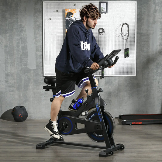 Adjustable Upright Stationary Exercise Bike, LCD Display, Indoor Cycling, Adjustable Resistance, Black Exercise & Stationary Bikes Black, Blue at Gallery Canada