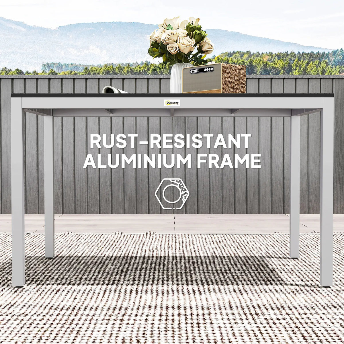 Outdoor Dining Table, 4-6 Seater, Slatted Top, Rust-Resistant Aluminium Frame, Black Patio Dinning Tables at Gallery Canada