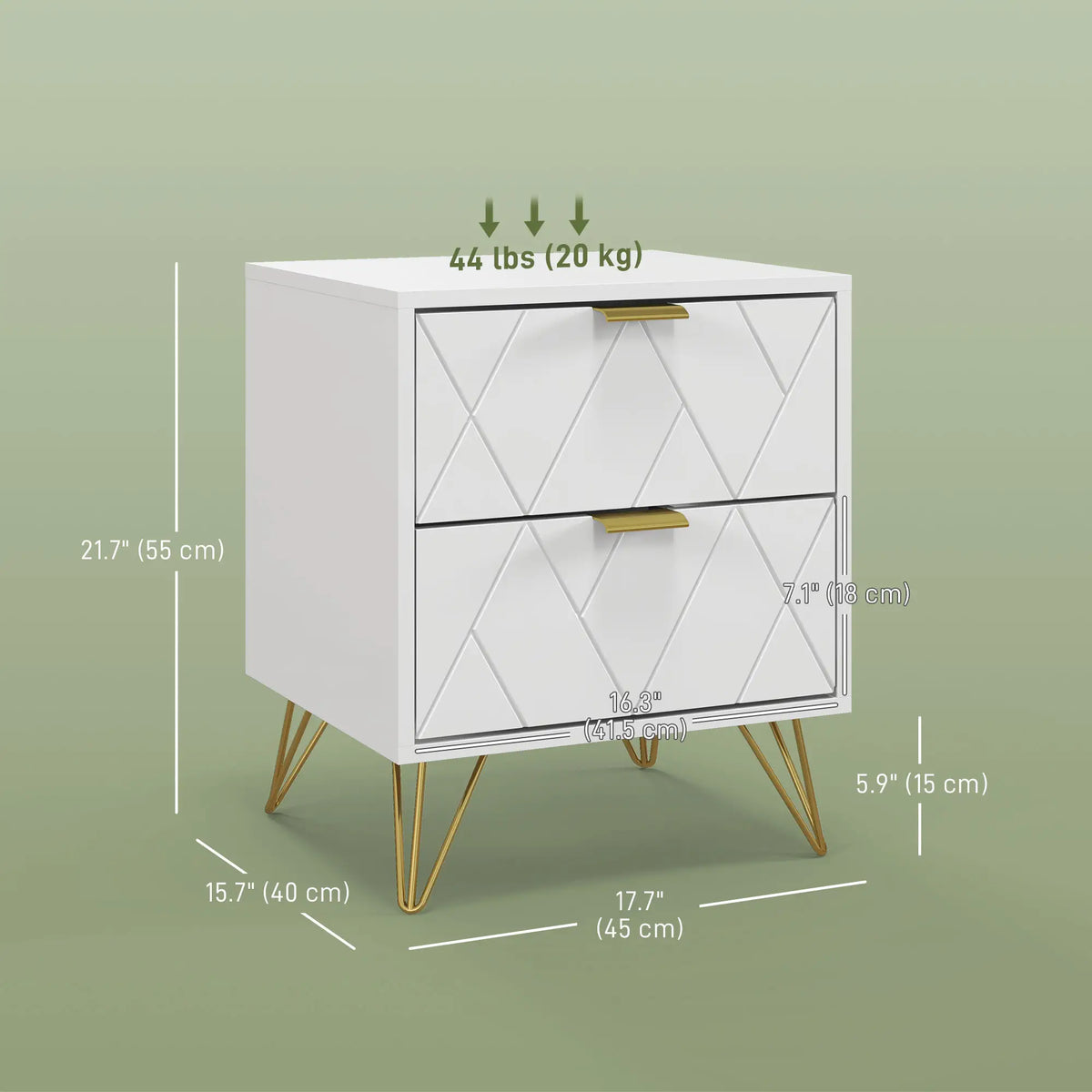 Modern Bedside Table, 2 Drawer Nightstand, White Bedside Tables at Gallery Canada