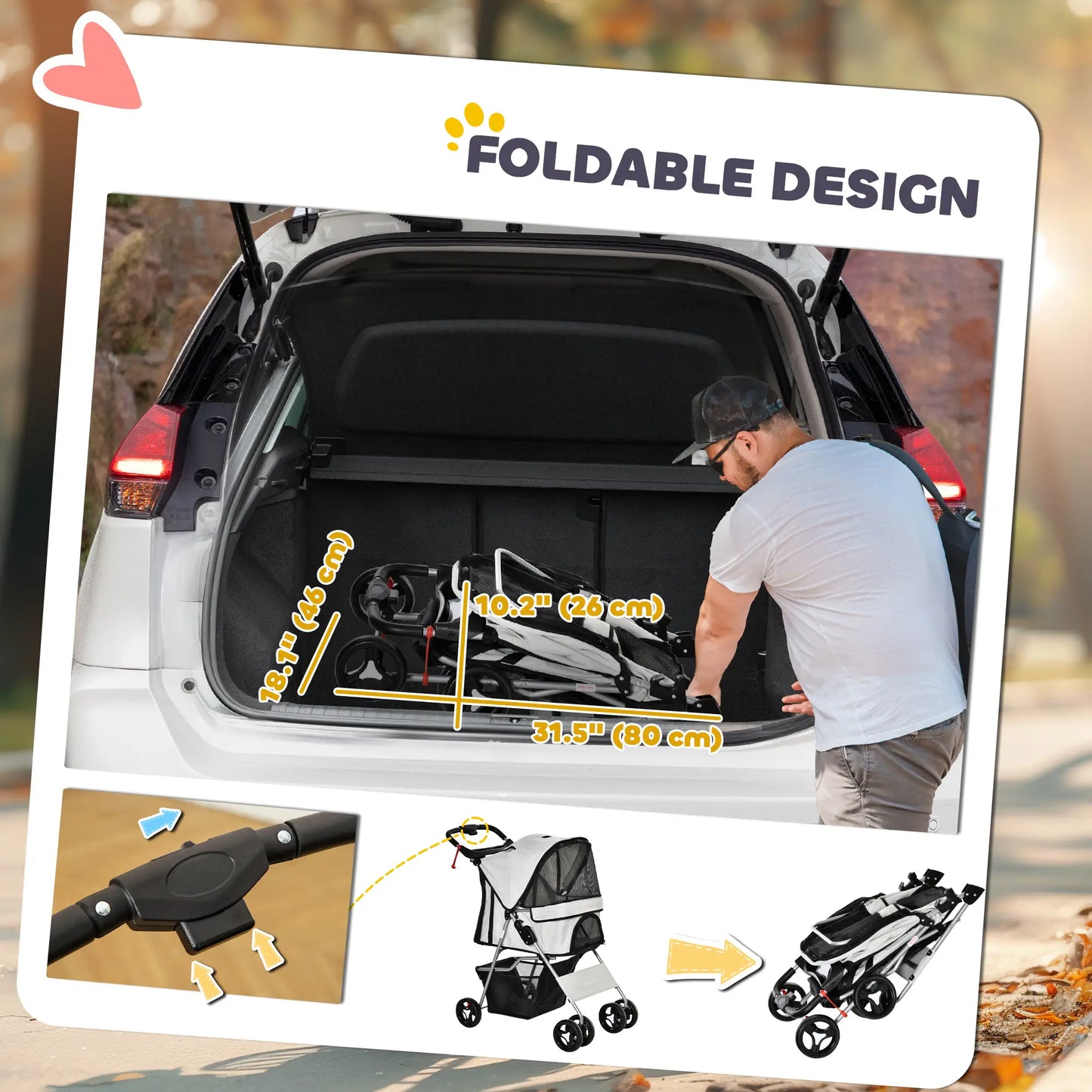 Dog Stroller, One-Click Folding, 4 Wheels, Storage Basket, XS/Small, Grey Dog Bike Trailers & Strollers at Gallery Canada