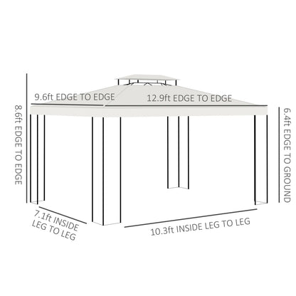 10' x 13' Gazebo, Double Roof Patio Canopy With Screen, White Gazebos at Gallery Canada