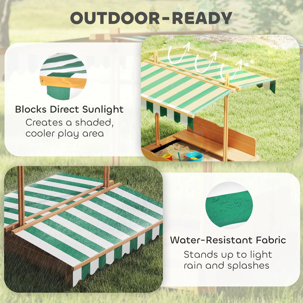 Wooden Kids Sandbox with Cover, Foldable Bench Seats, Adjustable Canopy, Light Brown Sandboxes & Accessories at Gallery Canada