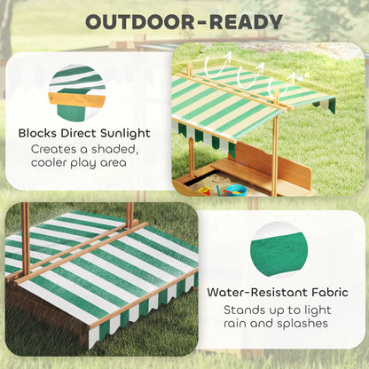 Wooden Kids Sandbox with Cover, Foldable Bench Seats, Adjustable Canopy, Light Brown Sandboxes & Accessories at Gallery Canada