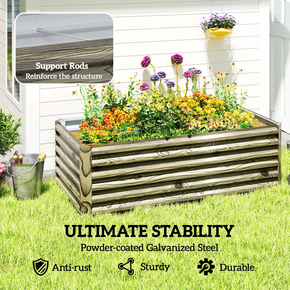 6' x 3' x 2' Raised Garden Bed, Galvanized Planter Box, Light Wood Effect Galvanized Planter Boxes at Gallery Canada