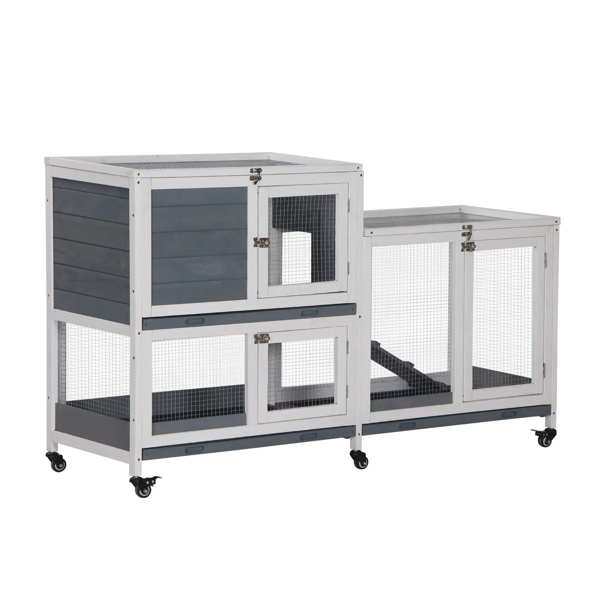 Wooden Rabbit Hutch, Bunny Cage, Small Animal Habitat, Slide-out Tray, Lockable Door, Openable Top, 58