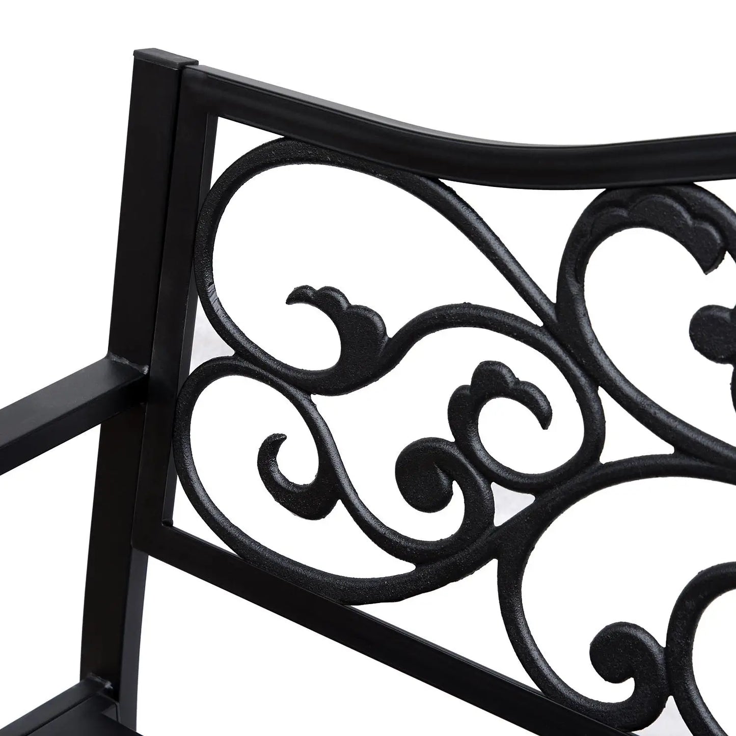 Vintage Floral Cast Metal Garden Bench, 50" x 23.6" x 35", Black Outdoor Benches at Gallery Canada