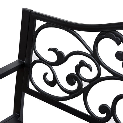 Vintage Floral Cast Metal Garden Bench, 50" x 23.6" x 35", Black Outdoor Benches at Gallery Canada