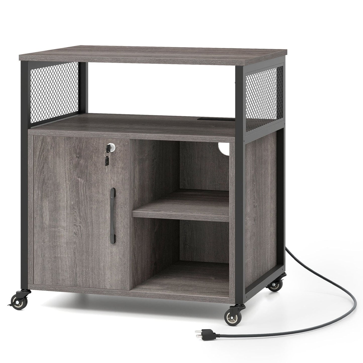 Mobile File Cabinet With Charging Station, Cable Management Hole, Gray File Cabinets at Gallery Canada