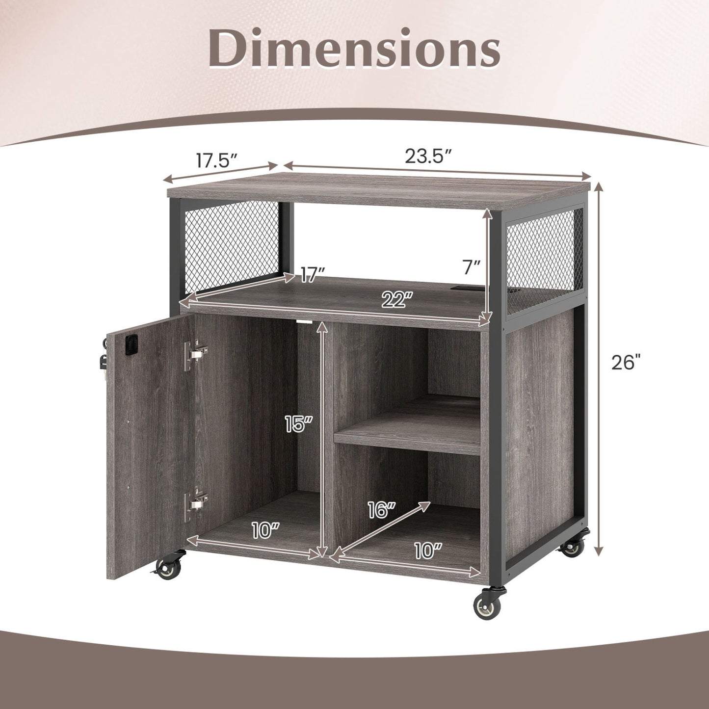 Mobile File Cabinet With Charging Station, Cable Management Hole, Gray File Cabinets at Gallery Canada