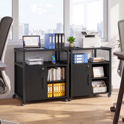 File Cabinet on Wheels with Charging Station and Cable Management Hole, Black File Cabinets at Gallery Canada