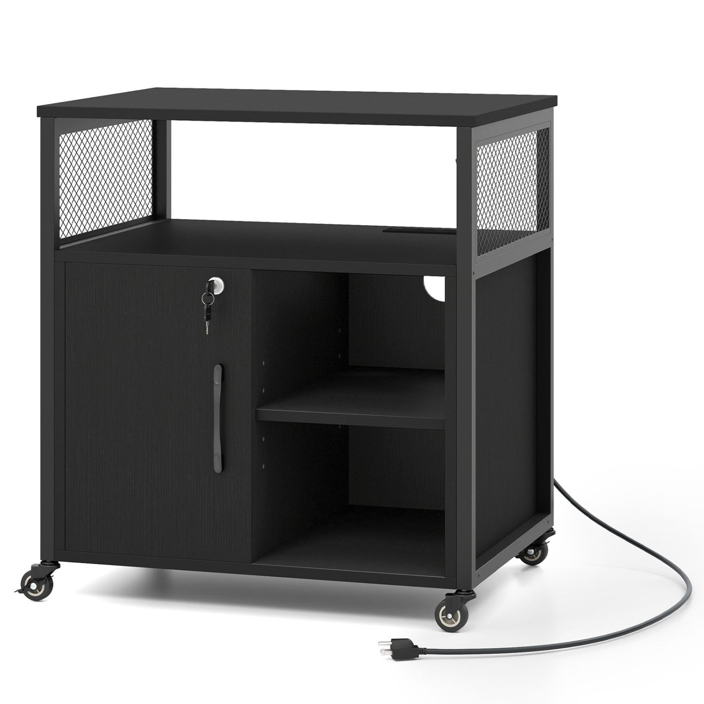 File Cabinet on Wheels with Charging Station and Cable Management Hole, Black File Cabinets at Gallery Canada