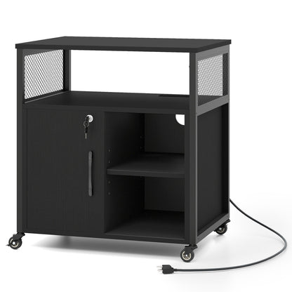 File Cabinet on Wheels with Charging Station and Cable Management Hole, Black File Cabinets at Gallery Canada