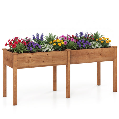 Fir Wood Outdoor Raised Garden Bed, 4x2 Ft, Yellow