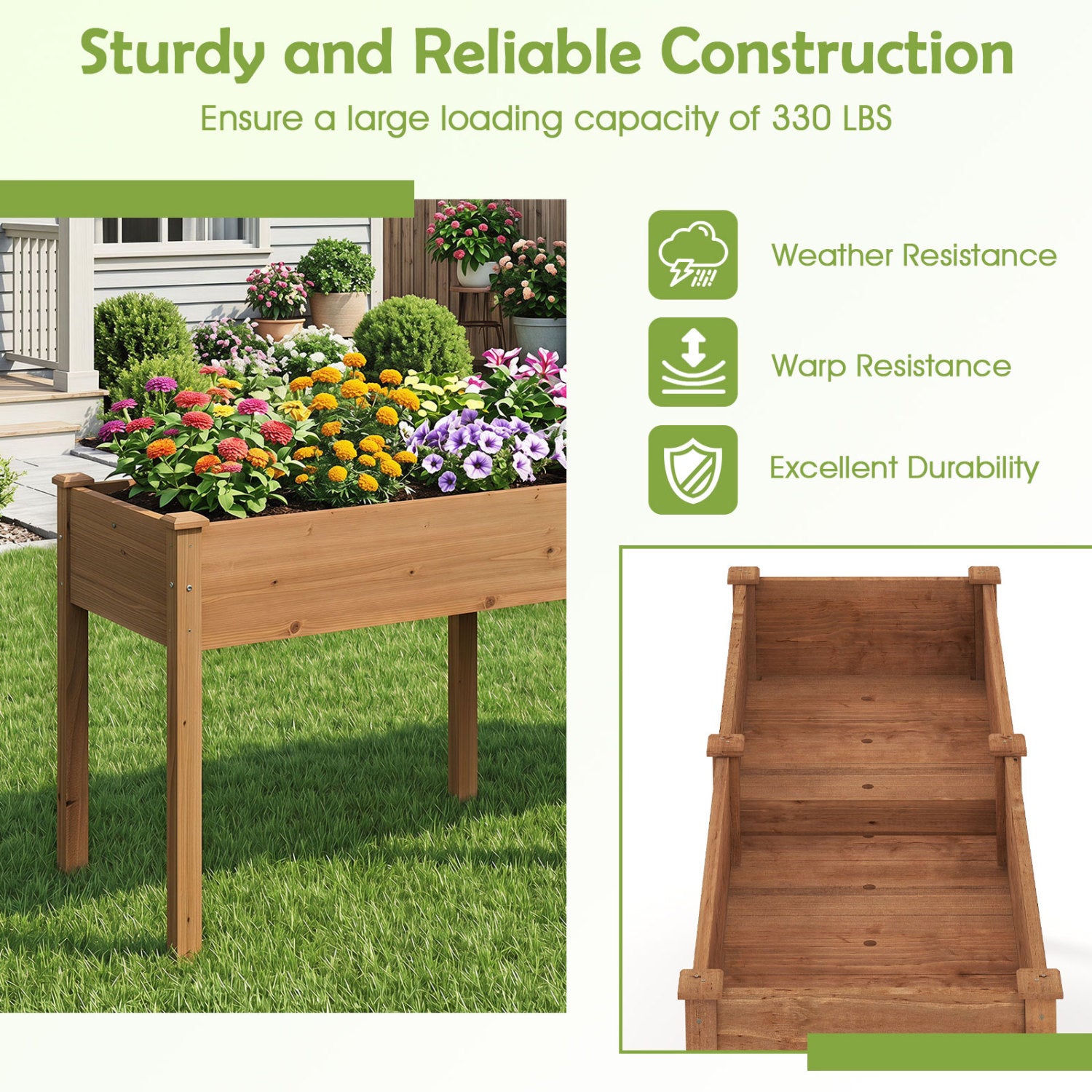 Fir Wood Outdoor Raised Garden Bed, 4x2 Ft, Yellow Raised Garden Beds at Gallery Canada