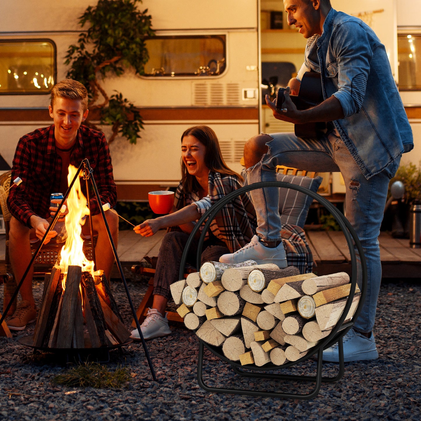 Firewood Log Hoop 20 Inch Round Heavy-duty Metal Curved Log Rack with Stand Log Storage at Gallery Canada