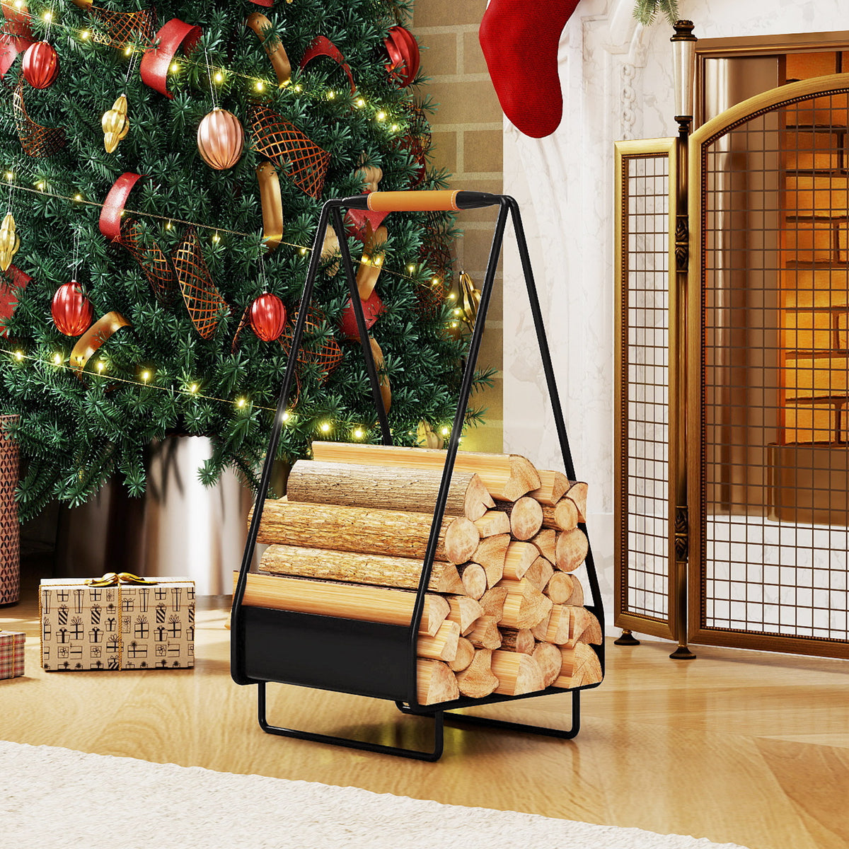 Firewood Storage Rack Heavy-duty Metal Log Holder with Handle and Square Rack Log Storage at Gallery Canada