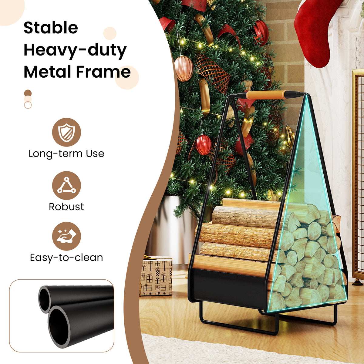 Firewood Storage Rack Heavy-duty Metal Log Holder with Handle and Square Rack Log Storage at Gallery Canada