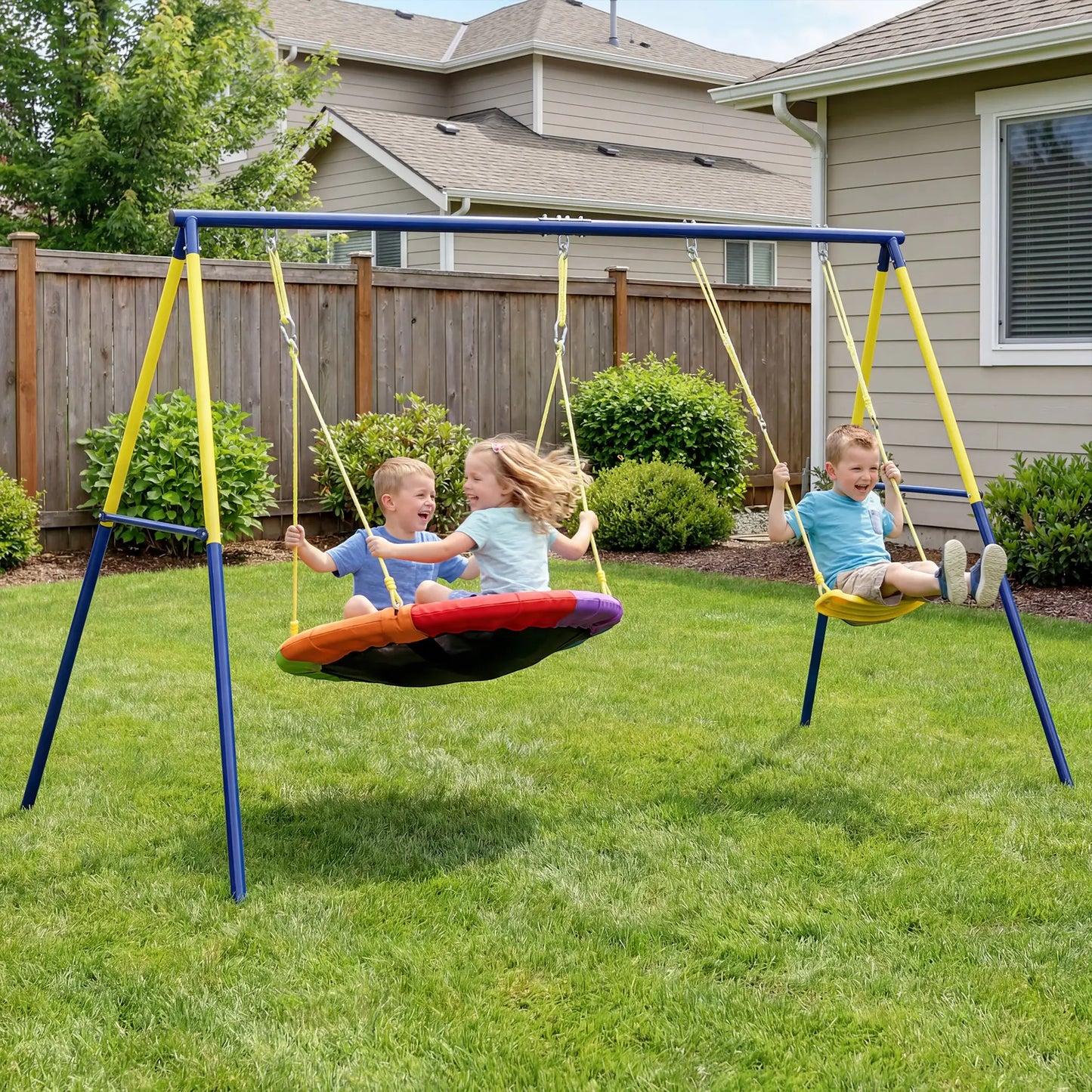 Kids Swing Set With Double Swings, Adjustable Ropes, Metal Frame Gym Sets & Swings at Gallery Canada