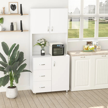 Freestanding Kitchen Buffet, Hutch Storage, 2 Door Cabinets, 3 Drawers, White Kitchen Pantry Cabinets at Gallery Canada