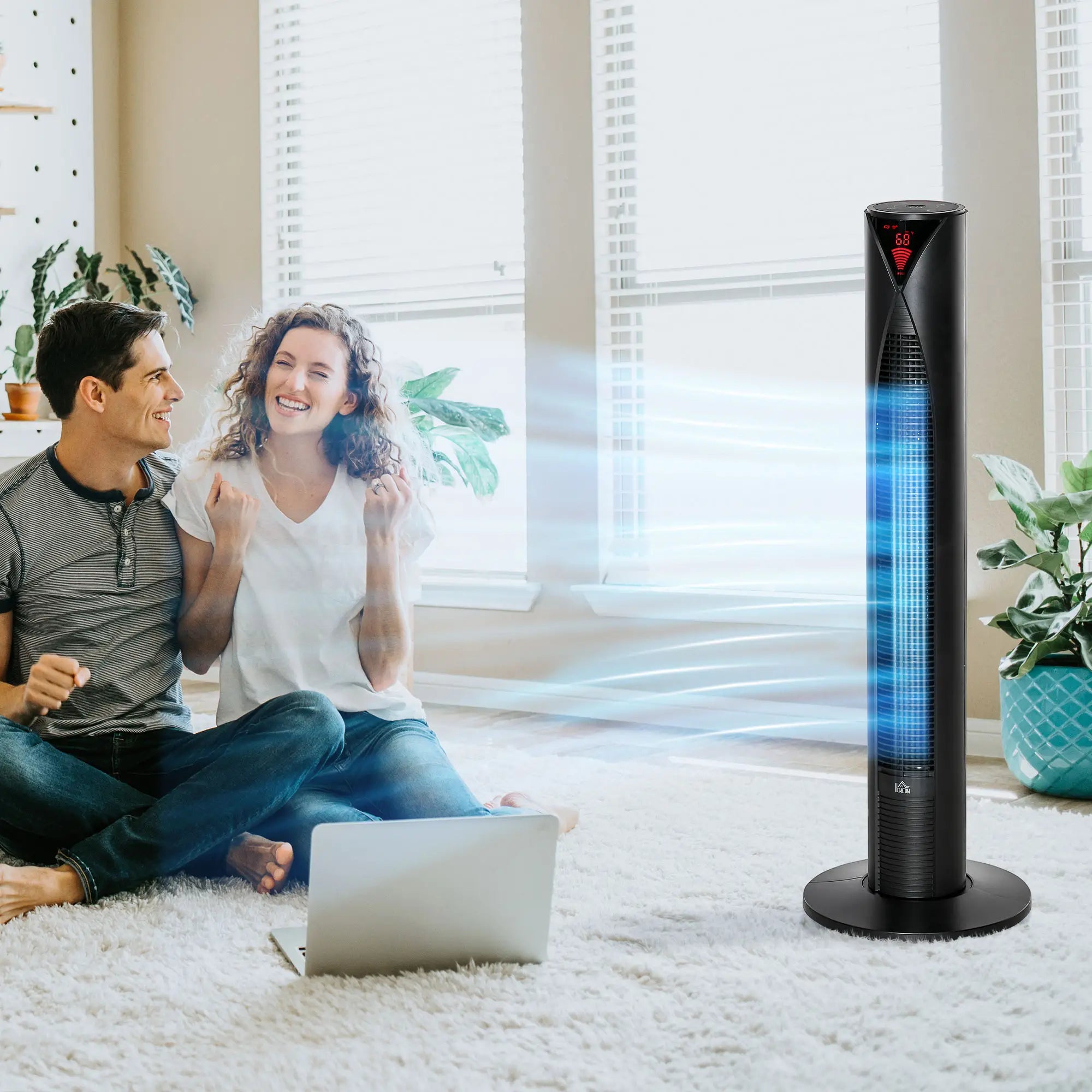 Freestanding Tower Fan, 3 Speed, 12h Timer, Oscillating, LED Panel, Remote, Black Tower Fans at Gallery Canada