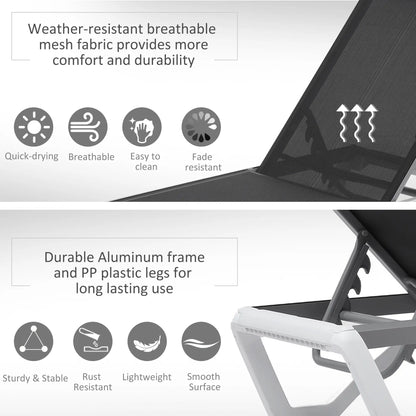 Outdoor Chaise Lounge Chair, Adjustable Back, Wheels, Mesh Fabric, Black Lounger Chairs at Gallery Canada