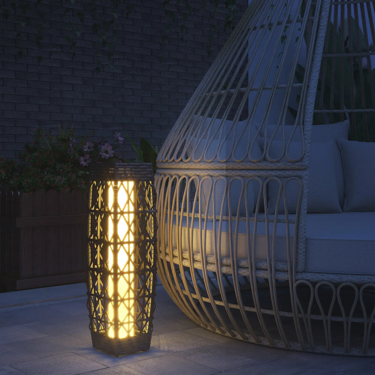 Solar LED Wicker Floor Lamp, IP44, Auto On/Off, Grey Solar Post Lamps at Gallery Canada