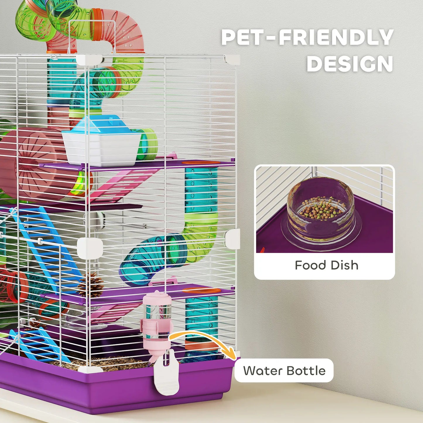 5-Tier Hamster Cage, With Wheels, Tube, Bottle, Dishes, Purple Hamster Cages at Gallery Canada