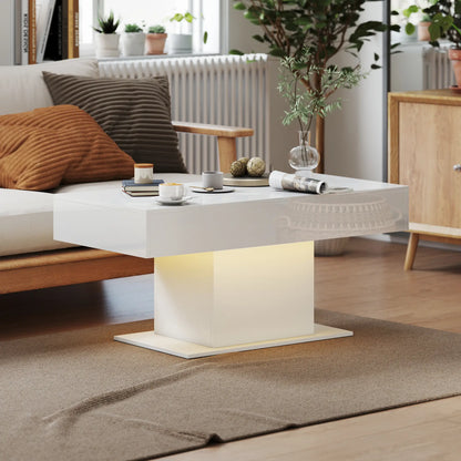Extendable Coffee Table with LED Lights, Modern High Gloss Center Table with Hidden Storage, White Coffee Tables at Gallery Canada